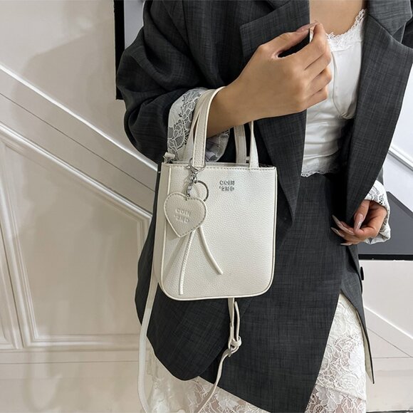 Chic Structured Mini Vertical Tote with Heart Charm - Picture 4 of 12